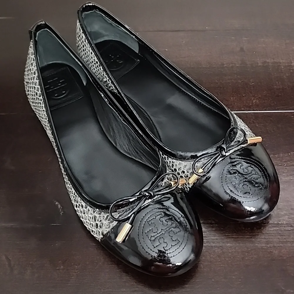 Tory Burch Verbena-Tribal Pitone Snake Skin Classic Ballet Flats Size 7.5M